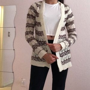 Maroon and White Striped Cardigan